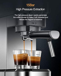 Yabano Espresso Machine, 15 Bar Fast Heating Espresso Coffee machine with Milk Frother Wand for Cappuccino, 37oz Water Tank